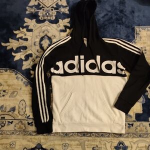 Adidas Men's Black and White Logo Hoodie